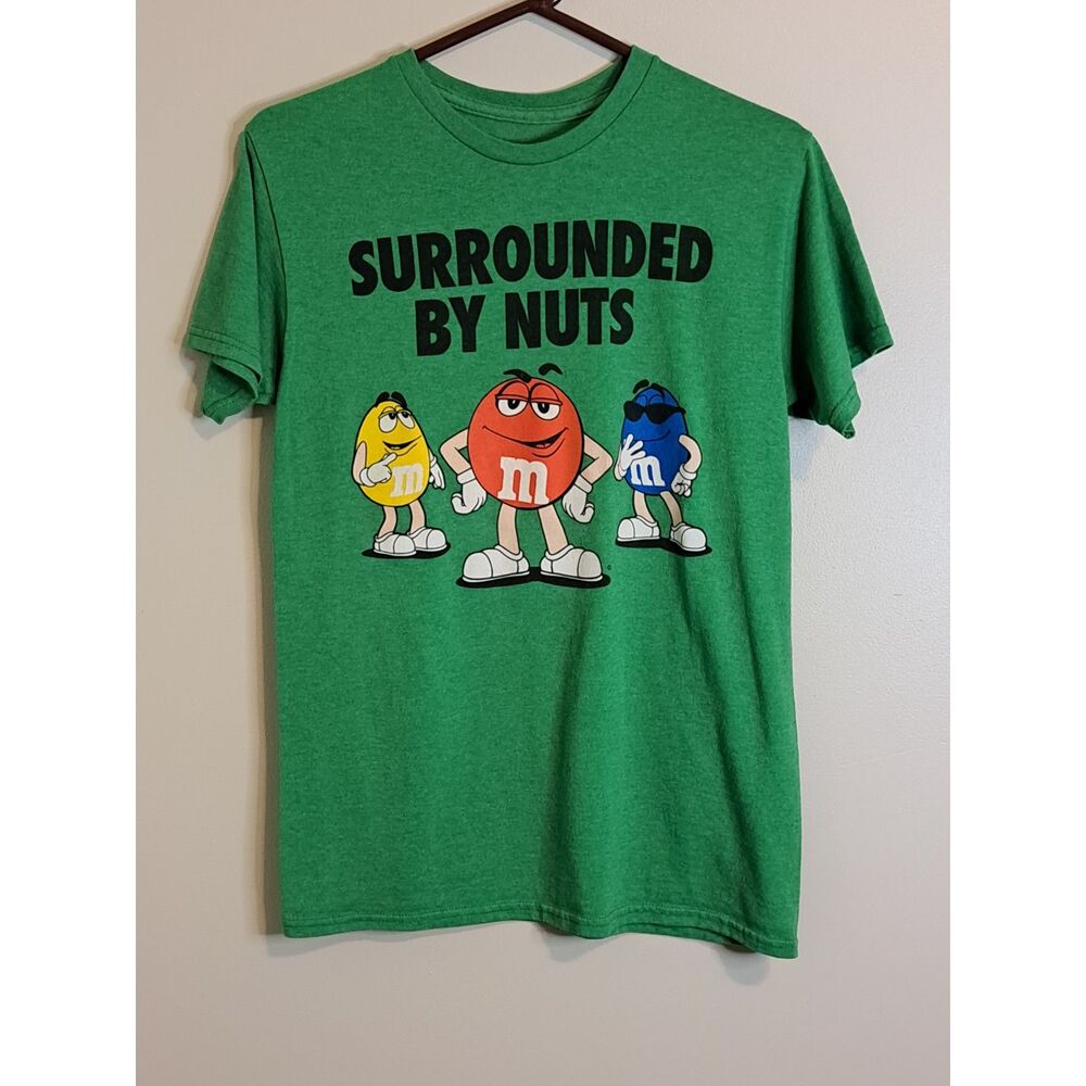 M&M's Graphic T-Shirt Small Heather Green Surrounded By Nuts Red Yellow Blue